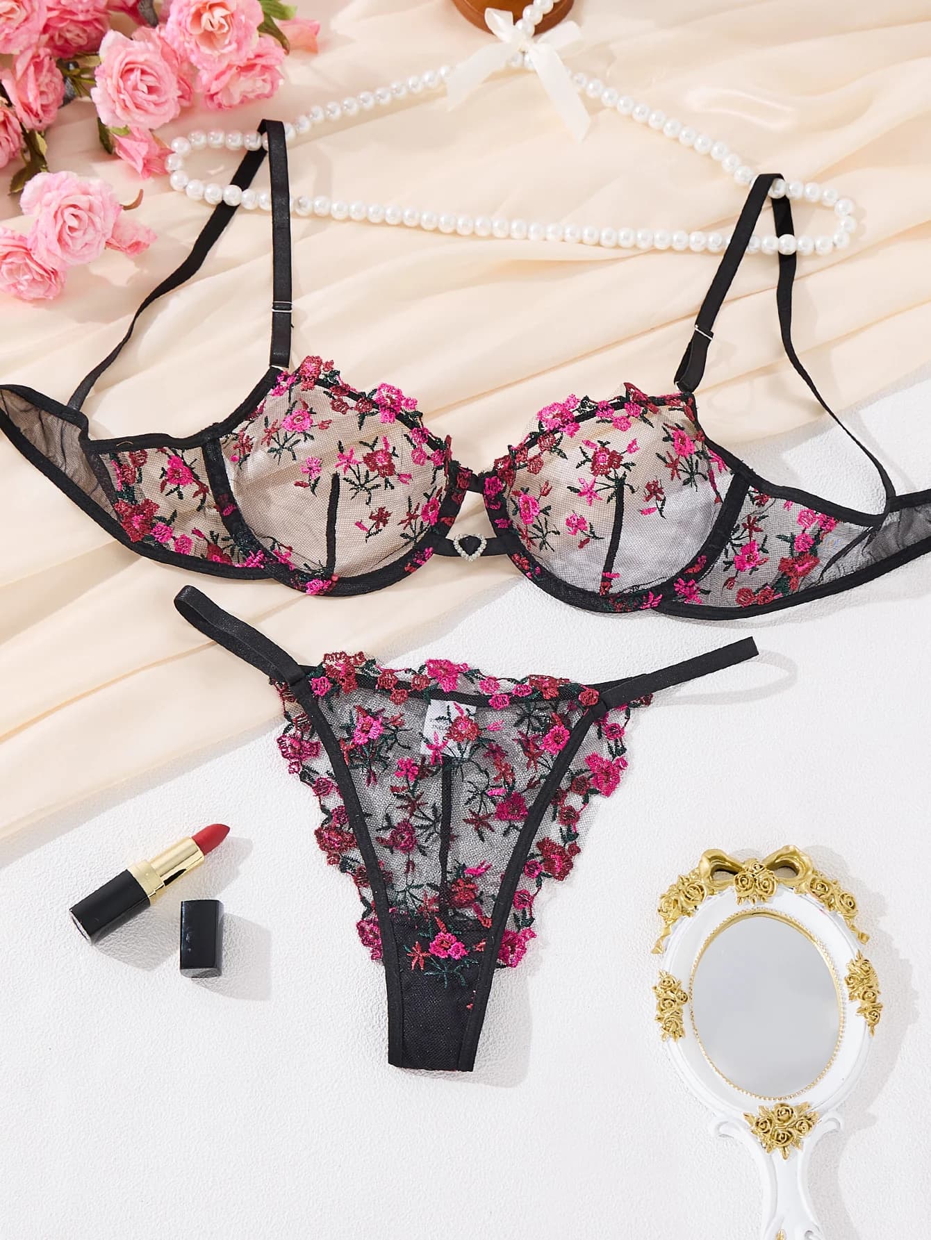 Ensemble de Lingerie transparente Sexy, broderie transparente, Pornostar Lenceria sensuelle, séduisa