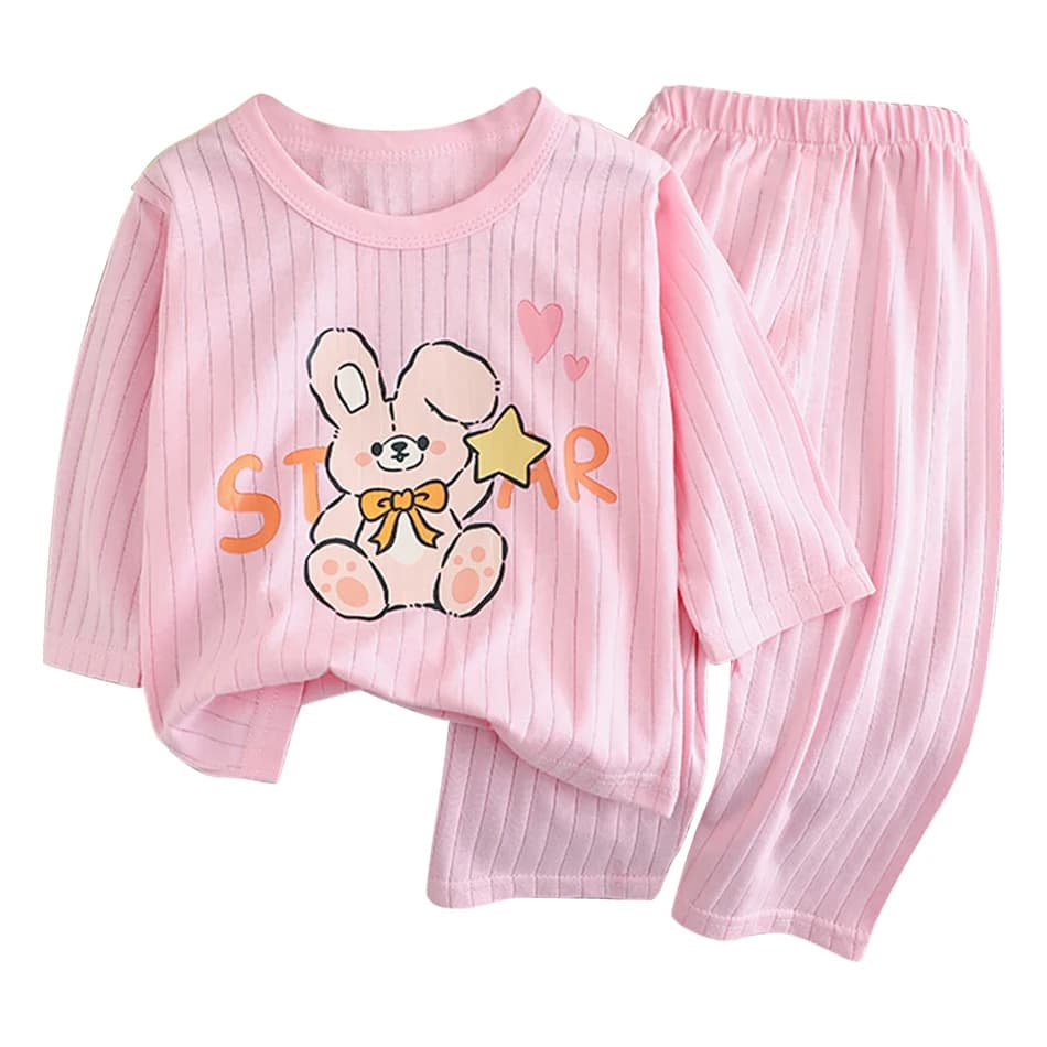 Pyjama ours de dessin animé pour enfants, ensemble de vêtements de nuit en coton doux à manches long