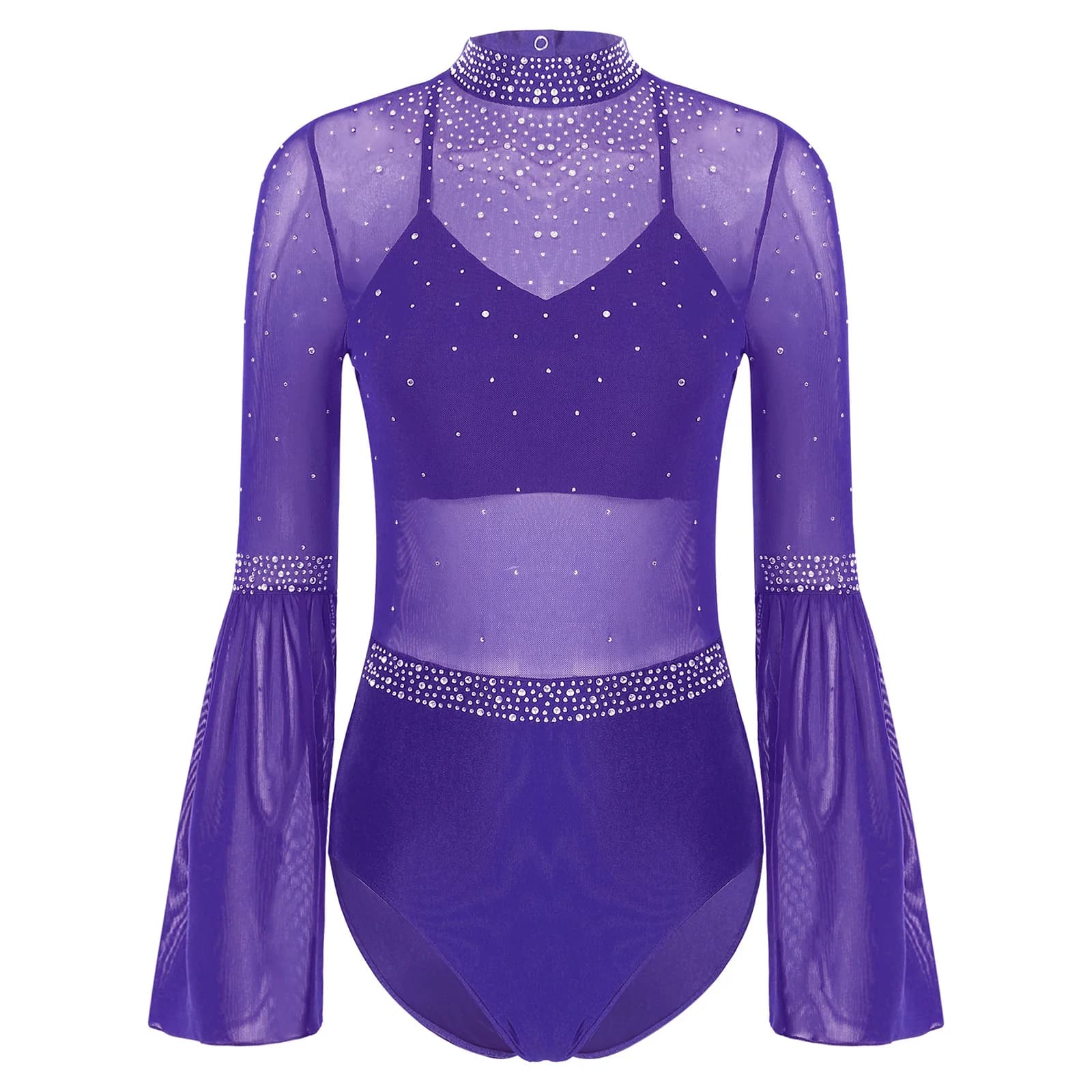 Combinaison de batterie de patinage artistique pour femme, manches évasées, justaucorps de danse de
