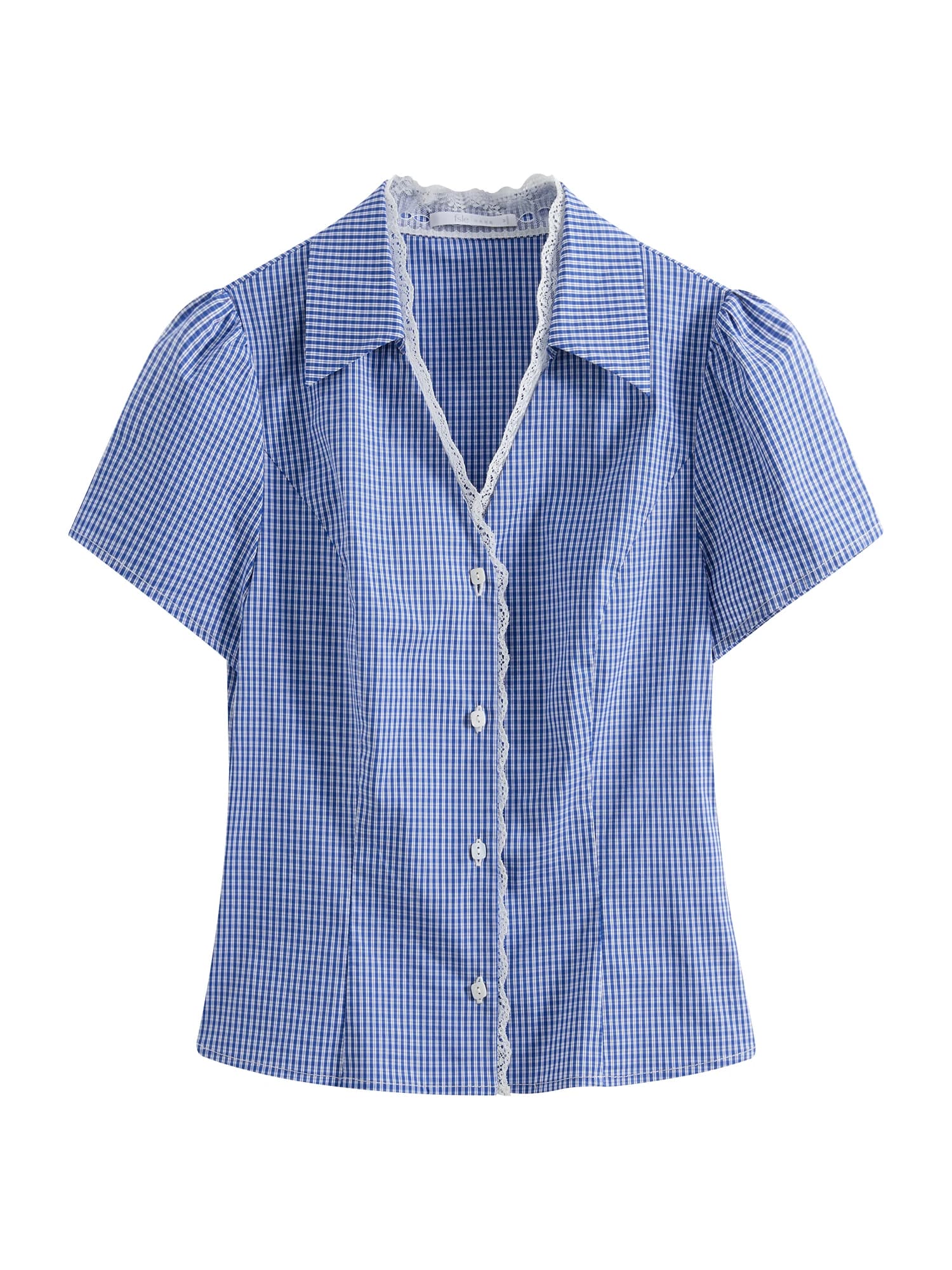 FSLE 2025 été français dentelle à carreaux col superposé Blouse décontracté bureau lin-mélange coupe