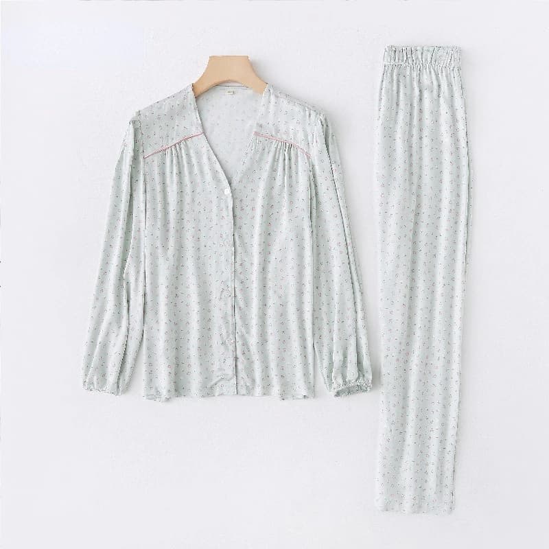 Pyjama Style palais rétro français pour femmes, ensemble en Viscose à manches longues, col en v, bou