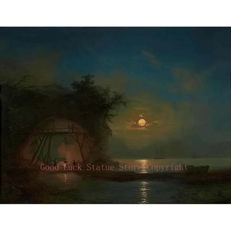 Peinture artistique imprimée sur toile | Artiste russe # Ivan Aivazovsky, nuit de lune, frais de por
