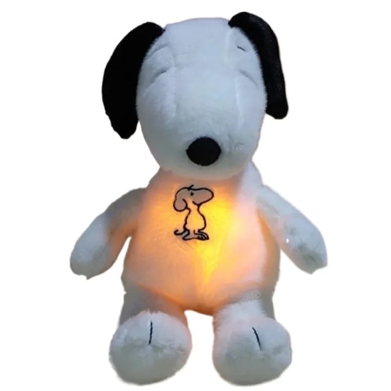 Nouveau bébé respiration apaisant Snoopy chien blanc en peluche poupée compagnon de couchage musique