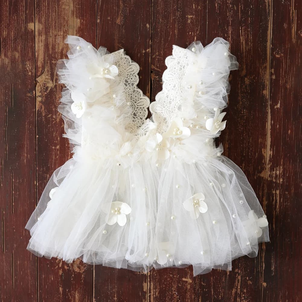 Robe tutu blanche pour bébé fille, accessoires de photographie pour nouveau-né, jupe en tulle à vola