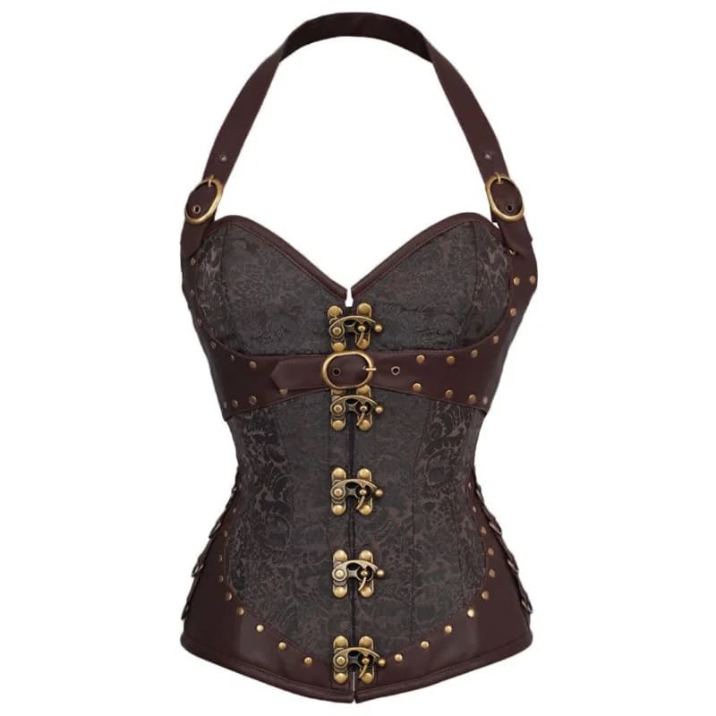 2 couleurs PU gothique licou Corselet Rivet dos pansement Corsage femmes Sexy Shaper Faux cuir éroti