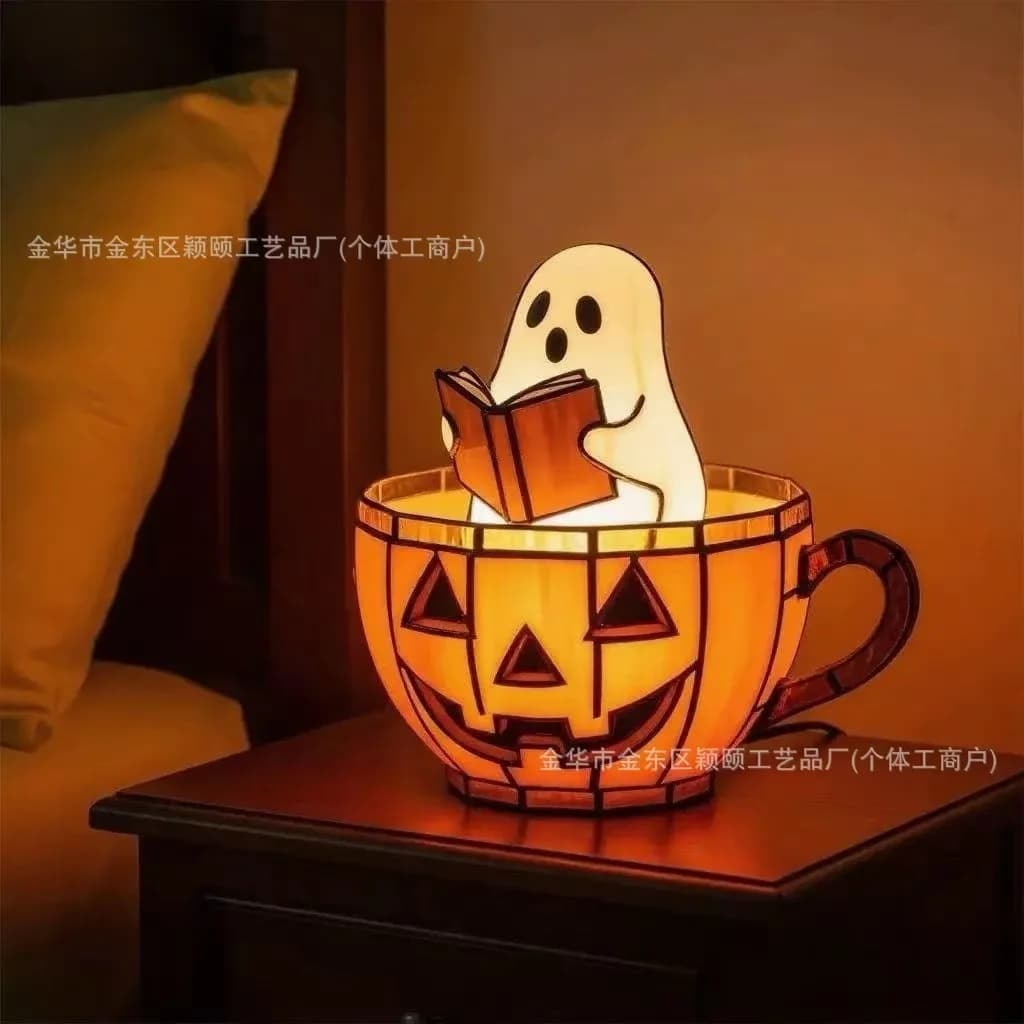 Lampe Led fantôme d'halloween pour livre de lecture, Adorable citrouille, affichage en résine, veill