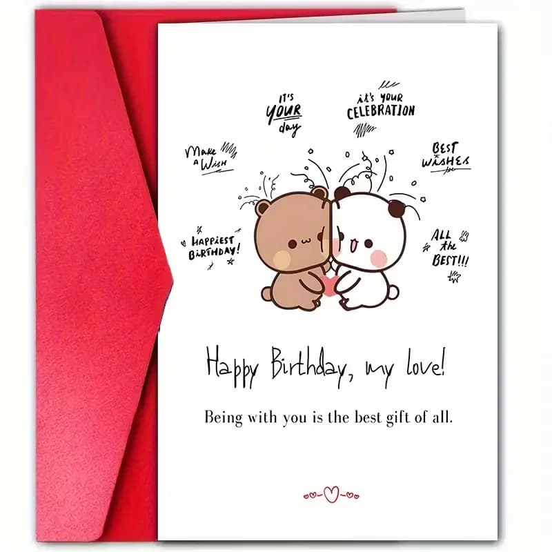 Carte d'anniversaire Panda & Ours avec citation « Être avec toi est le meilleur cadeau de tous les t