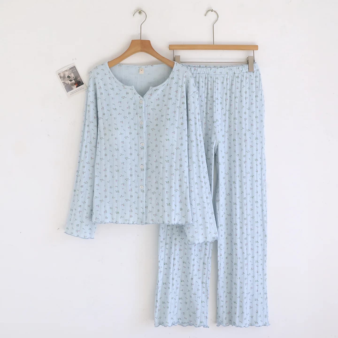 Ensemble de pyjama en coton tricoté jacquard à fleurs, style pastoral, de haute qualité, doux et con