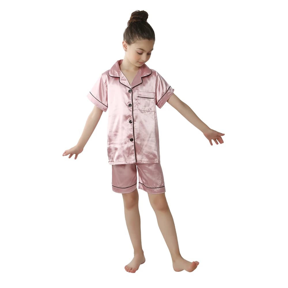 Adolescent vêtements de détente enfants maison vêtements enfants pyjamas ensemble filles soie satin