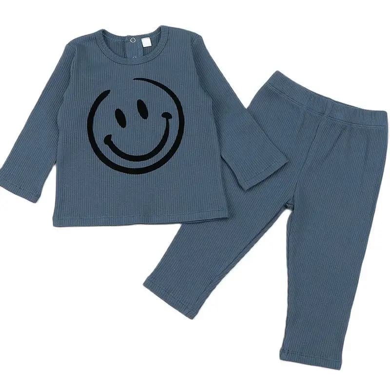 Pyjama 2 pièces pour enfant, ensemble haut et pantalon côtelés, vêtements pour garçon et fille, col