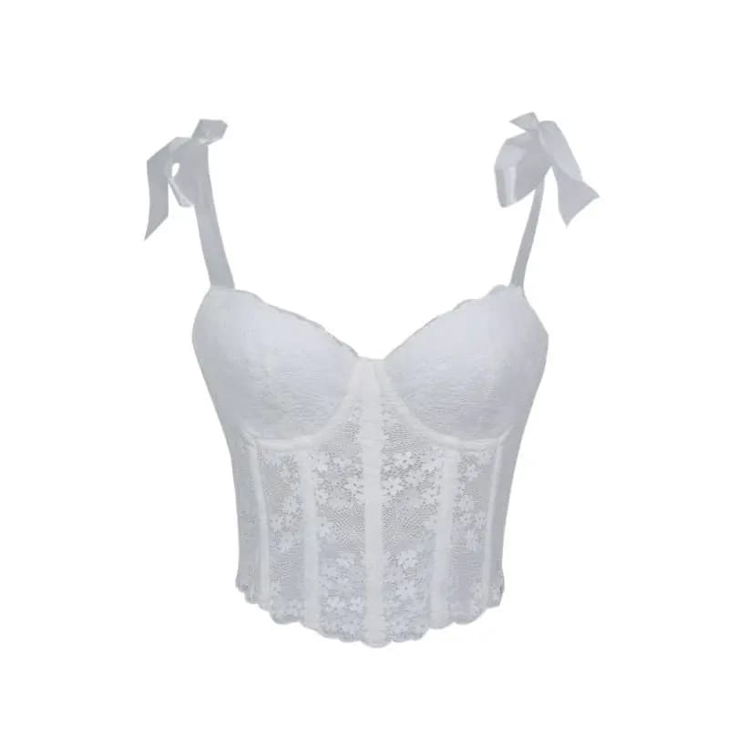 Corset en dentelle transparente à baleines pour femme, bustier rembourré à lacets, haut moulant élég