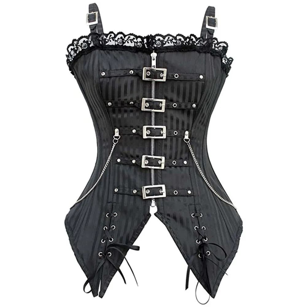 Camisole corset sexy en dentelle pour femmes, coupe basse, fermeture éclair, style punk rock, cospla