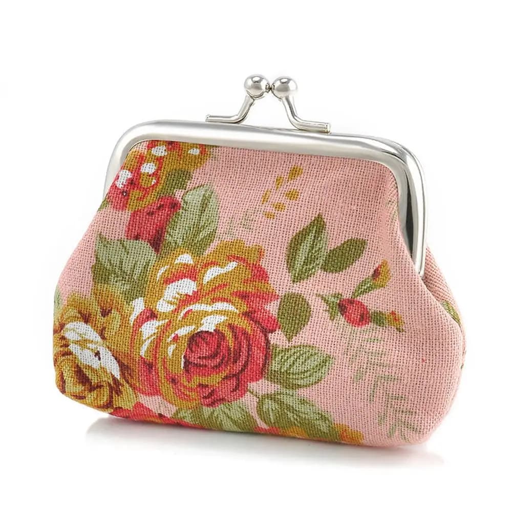 Porte-cartes de crédit vintage à fleurs, mini porte-monnaie à fermoir, pochette, petit portefeuille,