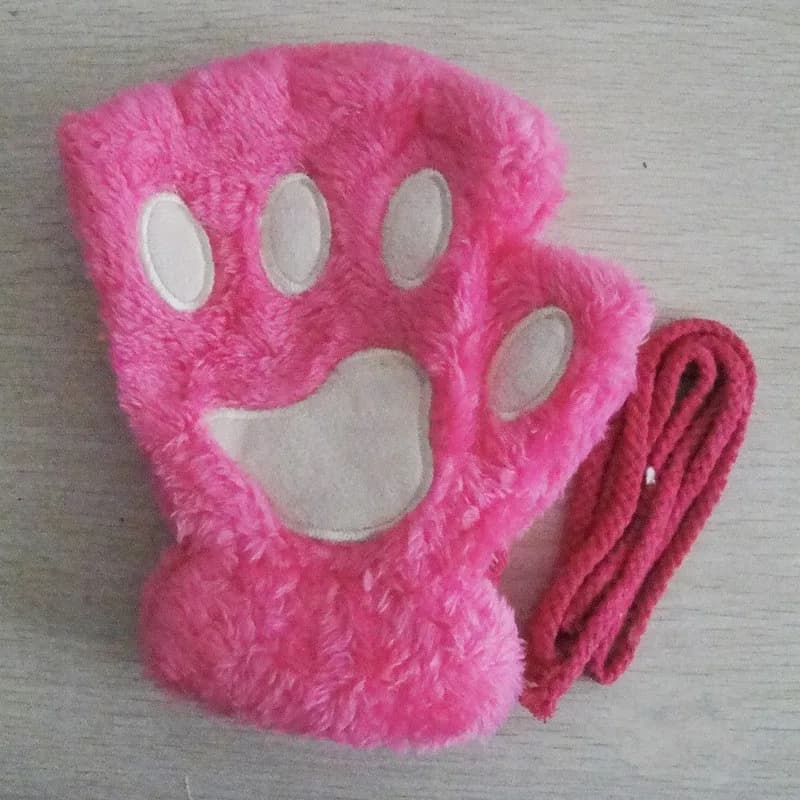 Gants de patte de griffe de chat de dessin animé pour femmes, mitaines en peluche, chaud, doux, cour