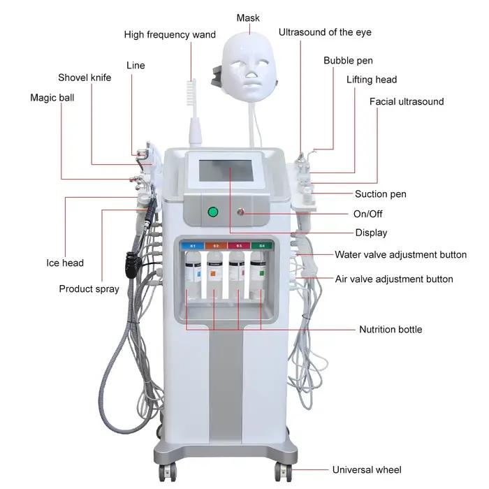 Hydro Machine à oxygène et eau 12 en 1, Lifting du visage, nettoyage en profondeur, Dermabrasion, Pe