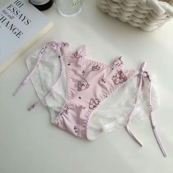 Mignon cochon Sexy culottes pour filles dentelle lisse sangle sous-vêtements coton entrejambe slips