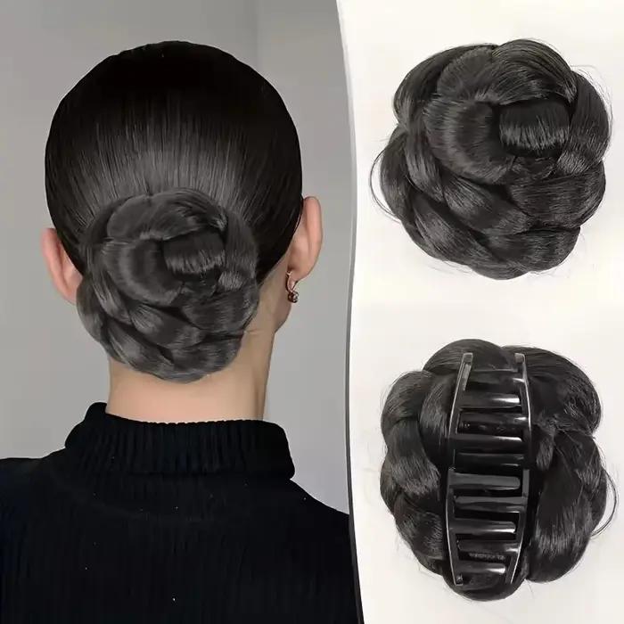Perruque chignon tressé synthétique pour femme avec pince à cheveux, accessoires capillaires