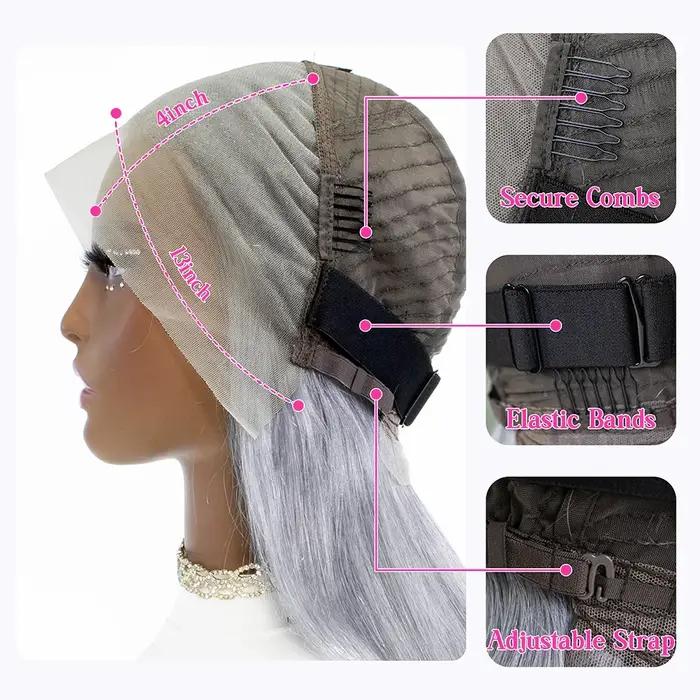 Perruque Bob Lace Front Wig naturelle lisse, couleur grise argentée, 13x4 HD, cheveux humains, 10 12