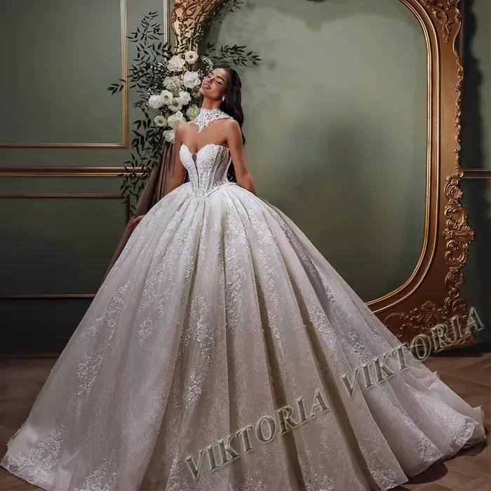 VIKTORIA exquise Corset robes de mariée pour femme mariée bretelles dentelle Appliques robes de bal