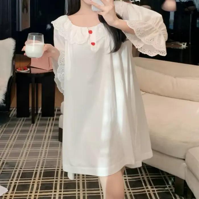 Robe de nuit rétro style Pure Lust, pyjama d'été à manches longues en dentelle, mignon et sexy pour
