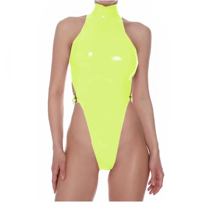 Dámske Faux PVC kožené body, bez rukávov bez rukávov púzdro, Sexy spodná bielizeň, jeden kus body, pracky pevne