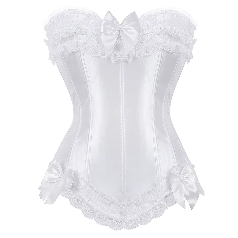 Corset bustier en satin pour femme, costume burlesque, corset princesse, haut à lacets, noir, blanc,