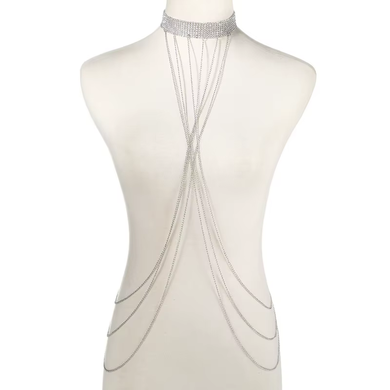 Chaîne de corps couleur or pour femmes, bijoux de taille en strass, harnais de luxe, chaîne de corps