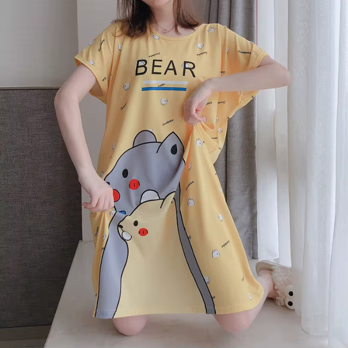 Chemise de nuit à manches courtes pour femmes et filles, chemise de nuit de dessin animé mignon, vêt