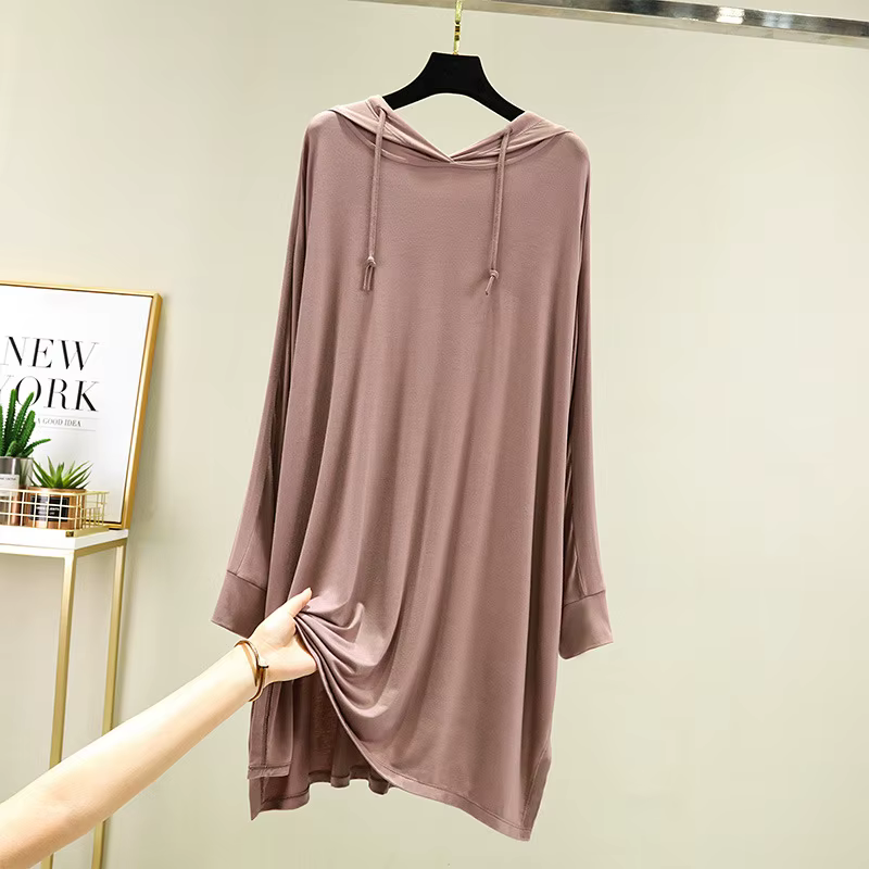 Robe de nuit à capuche pour femmes, manches longues, ample, vêtements de nuit courts, chemise de nui