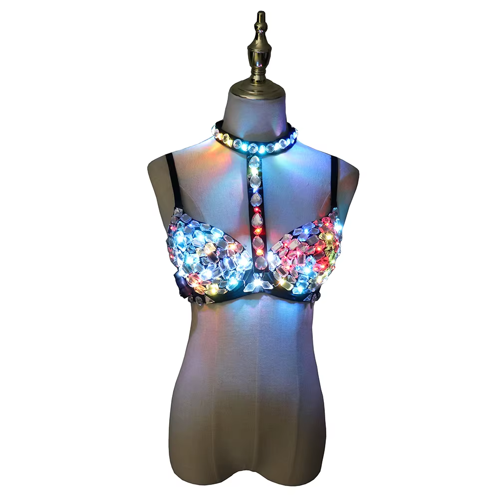 Soutien-gorge Ds Sexy à LED pour boîte de nuit, flash coloré, diamant, DJ, chanteur, danse, lumineux
