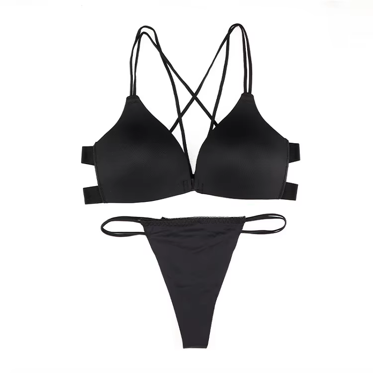Ensemble soutien-gorge et culotte pour femmes, lingerie sexy, dos nu, string, sans couture, sous-vêt
