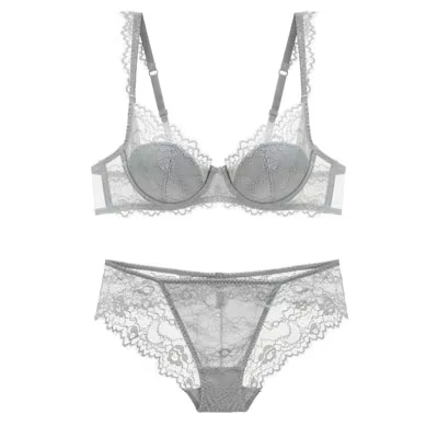 Soutien-gorge et culotte en dentelle, sexy, décolleté en v, coupe en coton, transparent, push up, so