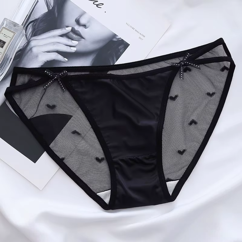 Culotte en dentelle push up pour femme, lingerie sexy, sous-vêtement confortable, en maille, avec nœ
