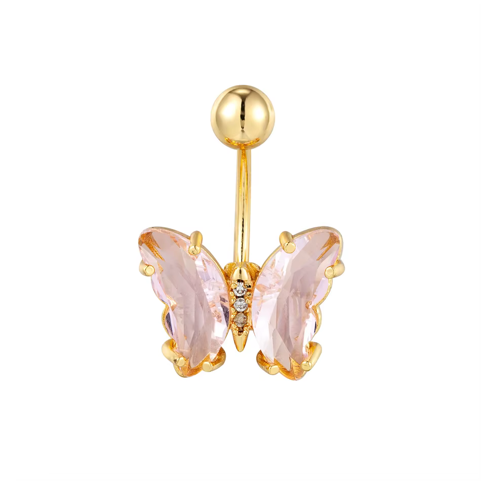 Cristal coloré papillon nombril boucle d'oreille 16G 10mm acier chirurgical nombril piercing anneau