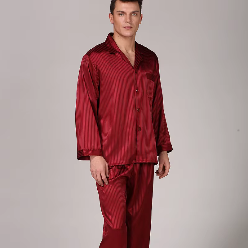 Vêtements de nuit hommes noir vêtements de nuit à manches longues pyjamas costume de couchage pour h