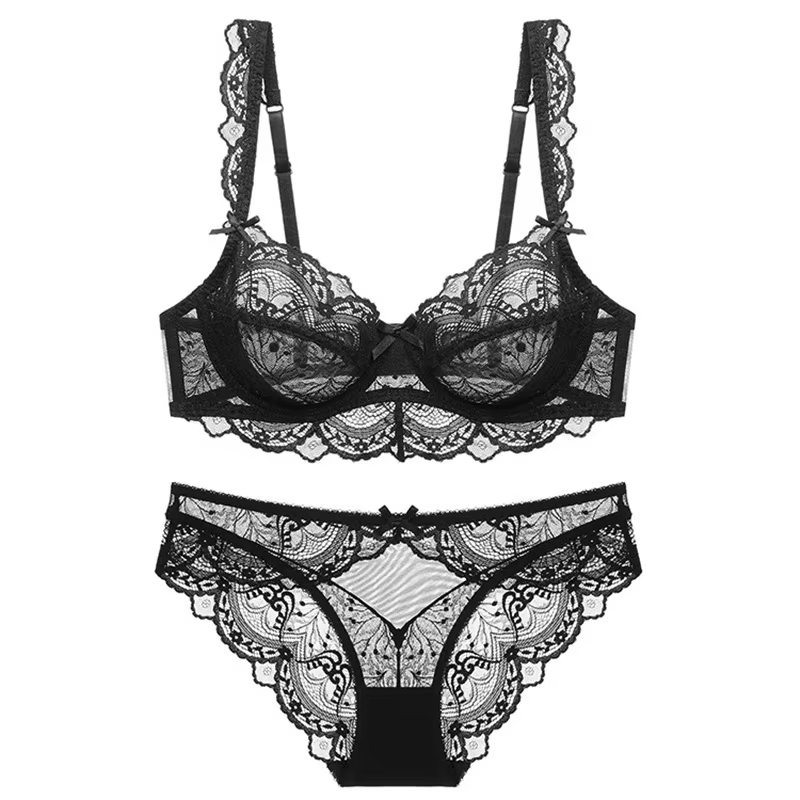 Ensemble de soutien-gorge bonnet ABCDE, nouveau Style, Ultra-fin, fleur transparente, haute qualité,