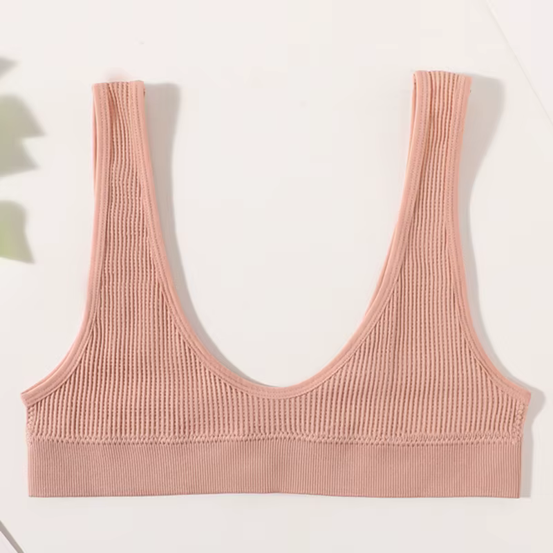 Soutien-gorge push-up pour femme, petite taille, sans armatures, bralette côtelée à col en U, sans r