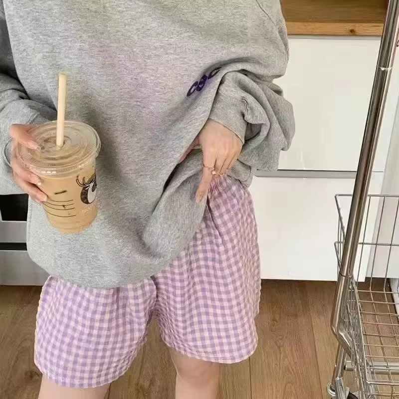 Été Shorts amples pyjamas fins coton femmes Shorts femmes bas pantalons doux Plaid imprimé Spwear pa