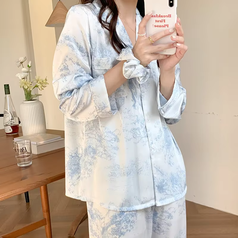 Mode femmes vêtements de nuit 2 pièces pyjama ensemble Sexy léopard plumes pantalon costumes maison 