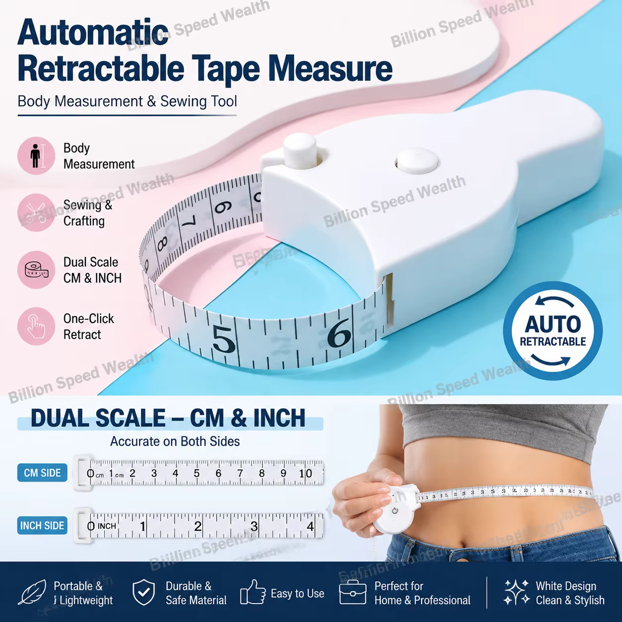 Mètre ruban télescopique automatique pour la mesure corporelle, outils de couture, règles de mesure 