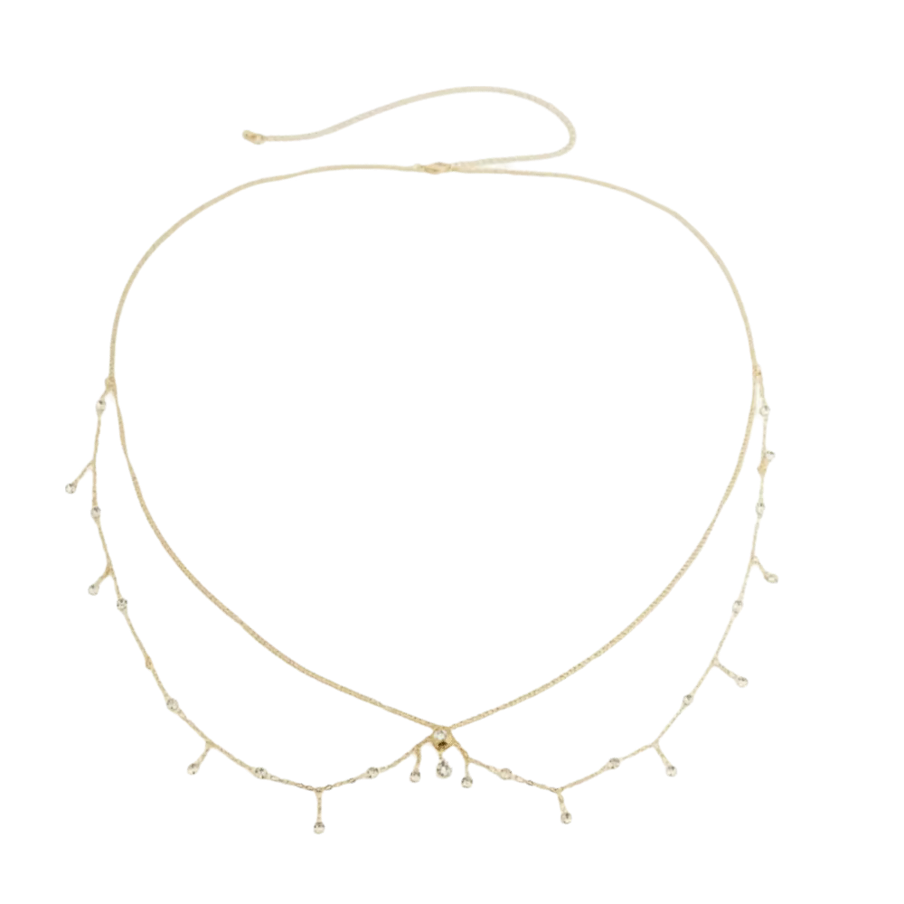Chaîne de corps tendance en forme de goutte d'eau pour nombril, chaîne de taille en zircon à pampill