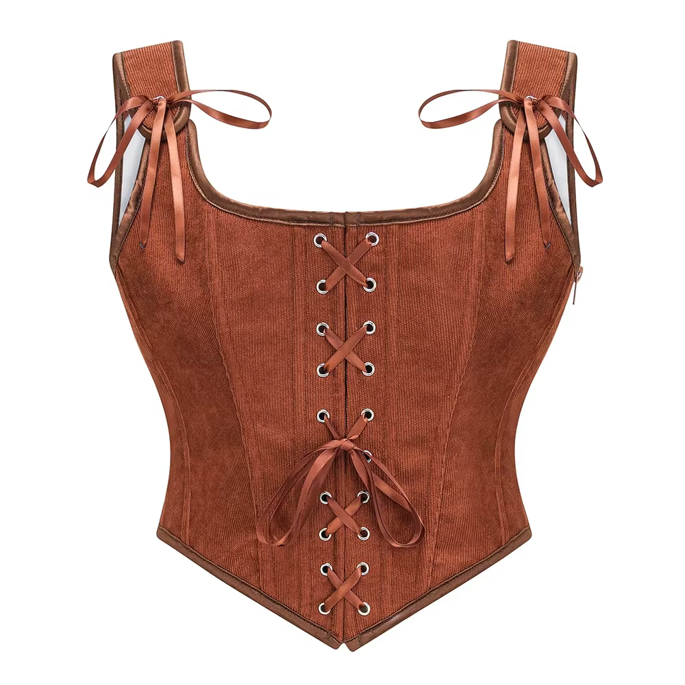 Armée vert victorien Vintage gilet femme fermeture éclair latérale et avant à lacets débardeur Corse
