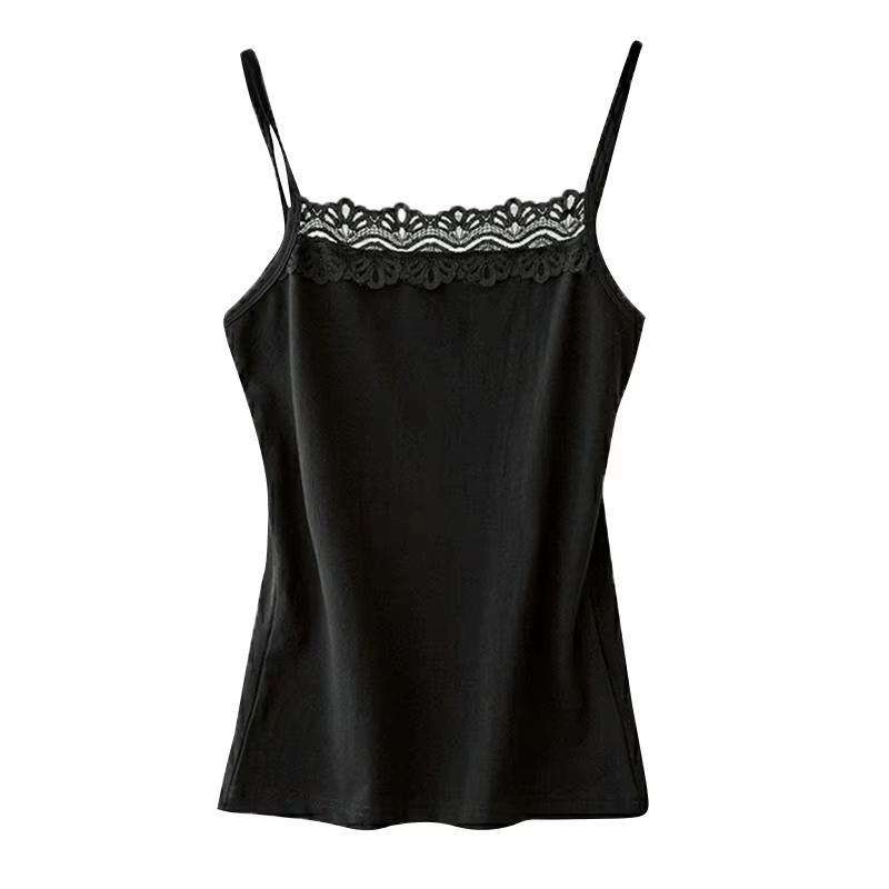 Camisole à bretelles spaghetti pour femmes, dentelle précieuse, caraco d'été, haut court, écharpe de