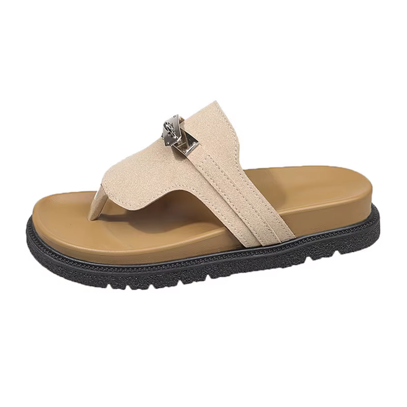 Tongs d'été de luxe pour femmes, pieds nus, pinces décontractées, plate-forme, mode extérieure, pant