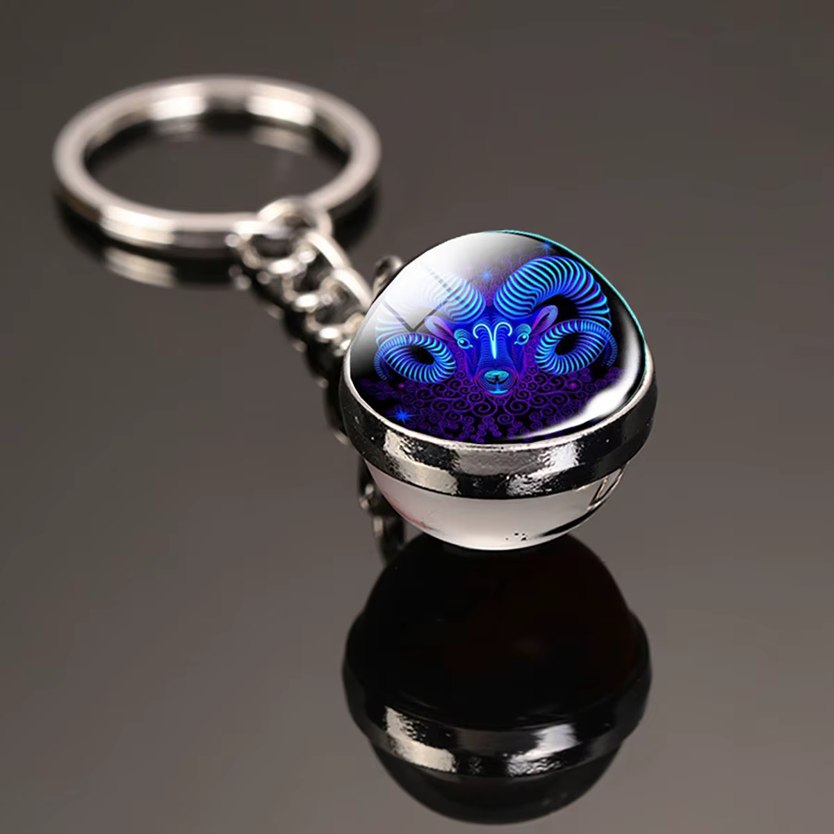 12 Constellation porte-clés lumineux Double face boule de verre pendentif 12 zodiaque porte-clés mod