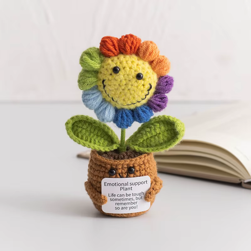 Support émotionnel tricoté tournesol, fleurs au Crochet positives, accessoires de bureau, cadeau amu