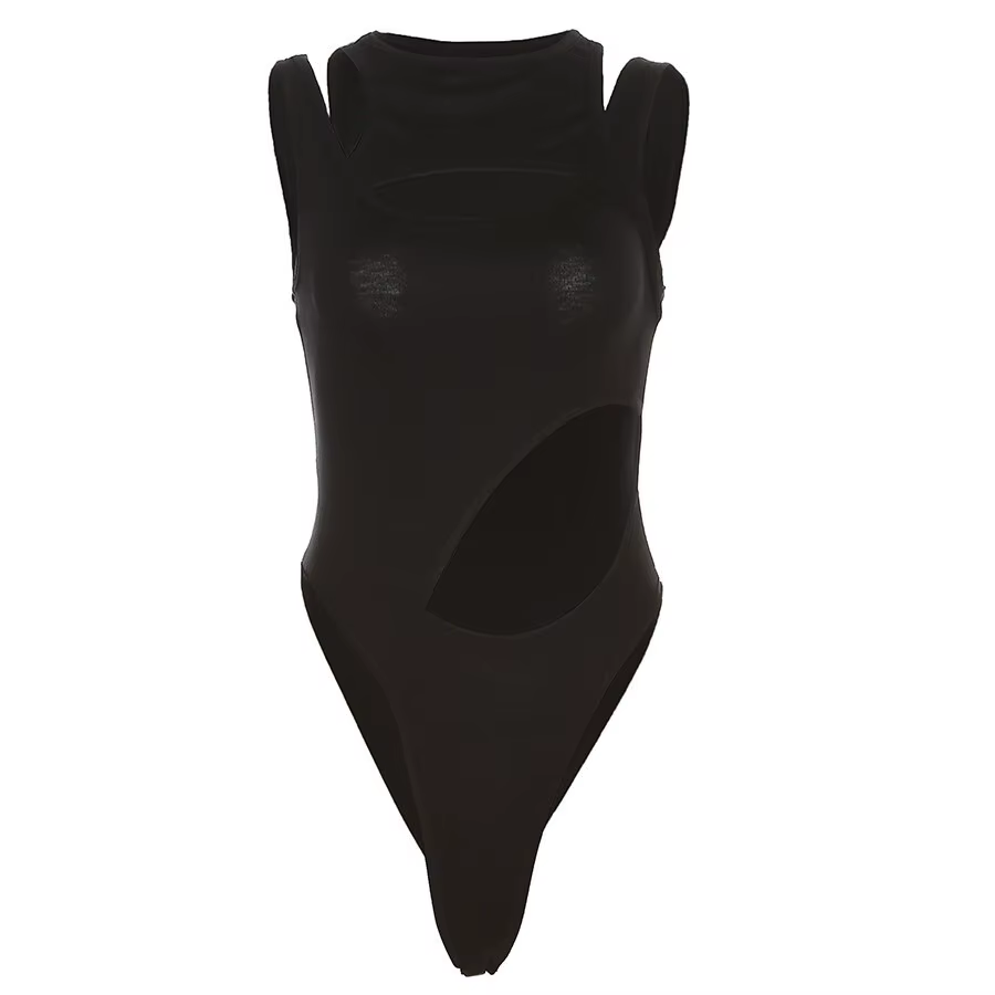 SylCue – body Design creux irrégulier pour femme, nouveau Style, col rond, sans manches, slim, exten