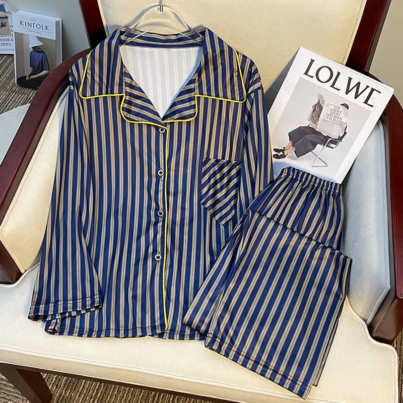 Pyjamas rayés coréens pour le printemps et nouveau style haut de gamme pour les vêtements de maison 