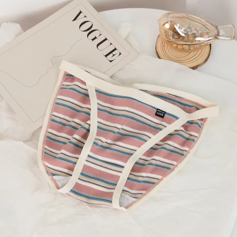 Culotte de Style Marine en Coton pour Fille, à Rayures Colorées, Lingerie Sexy, Très Extensible, à l
