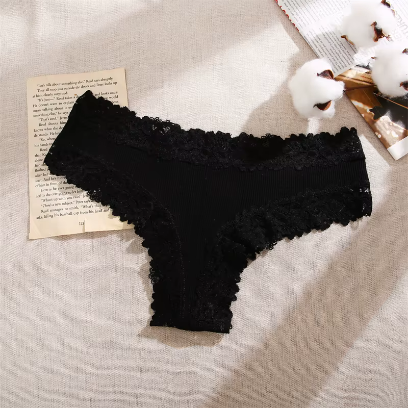 Femmes coton culottes Sexy dentelle florale sous-vêtements respirants filles côtelé taille basse sli